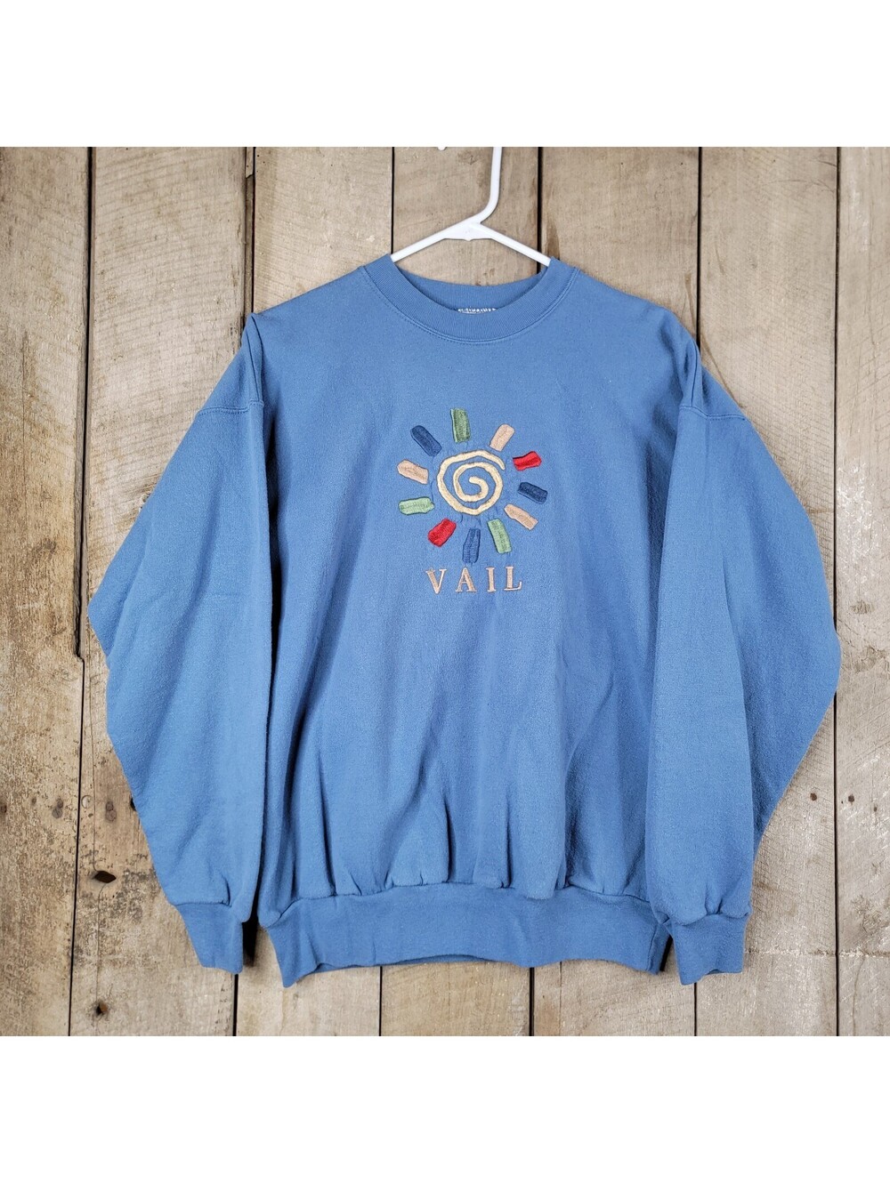 90s Y2K Vail Colorado Sun Sweatshirt Blue Embroidered Hanes ComfortBlend L